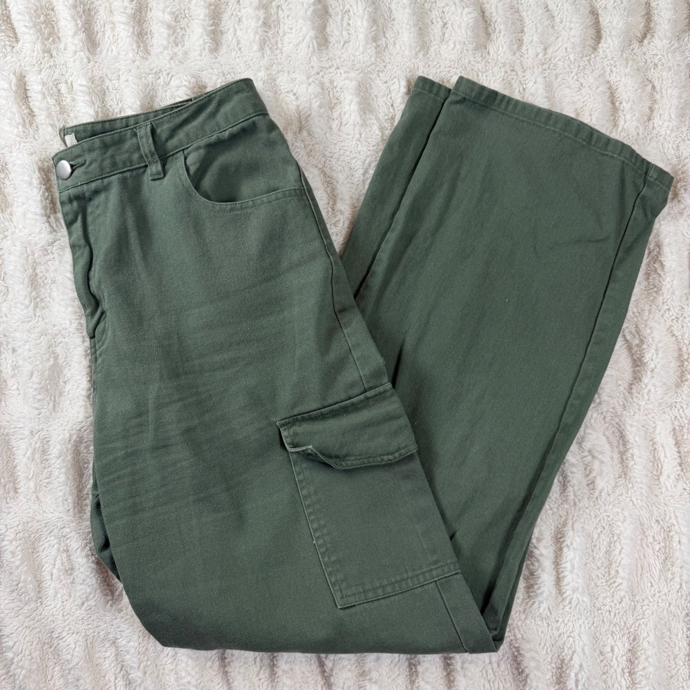 Altar'd State Women Olive Green Wide Leg Cargo Pants Cotton H1240W022JI L